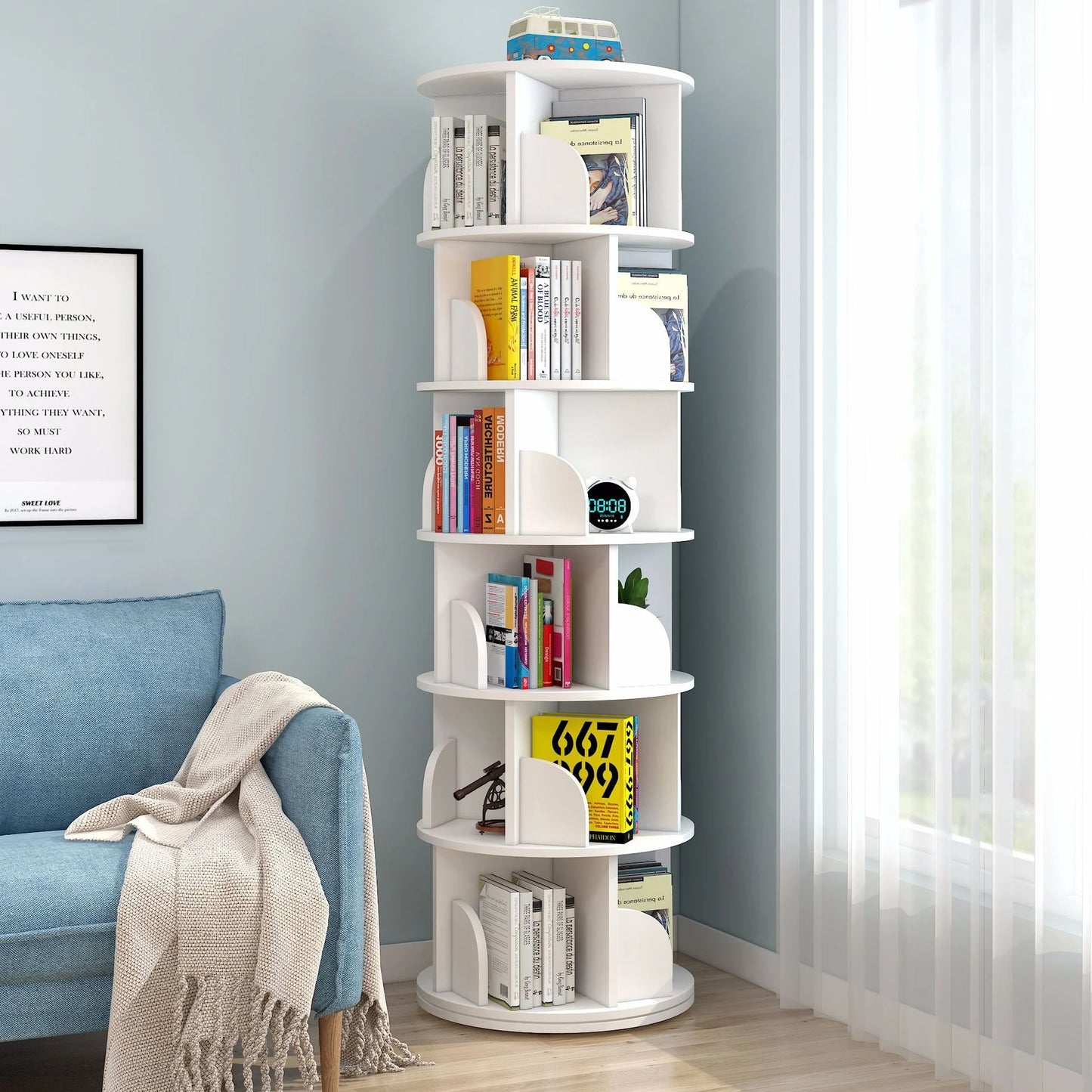Rotating bookshelf children's picture book stand simple household space saving simple landing student creative storage bookcase