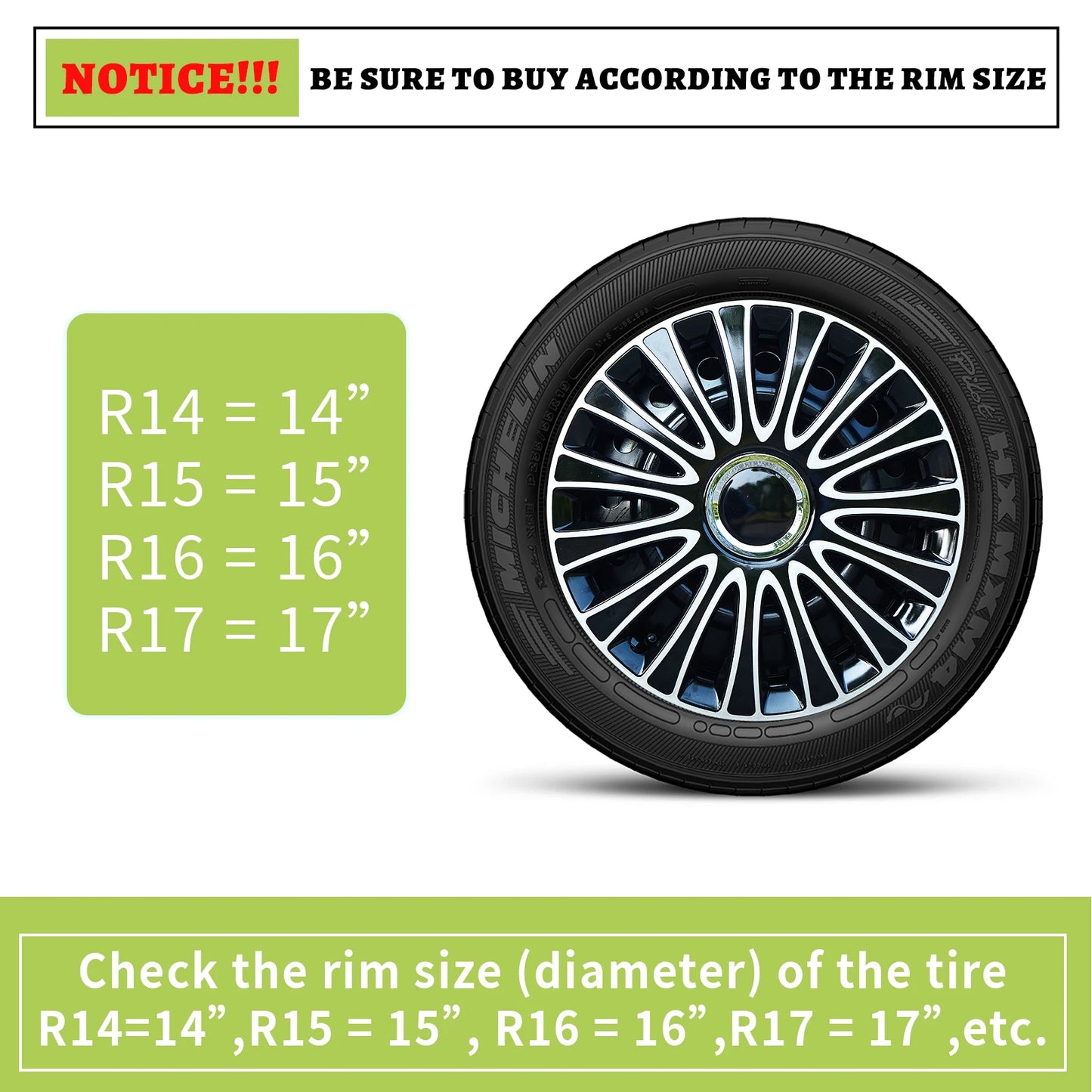 15inch Dagger Style Hub Cap Cover for Iron Rim Wheel Cover Set of 4 Steel Wheel Cover Replacement Hubcap for R15 Tire