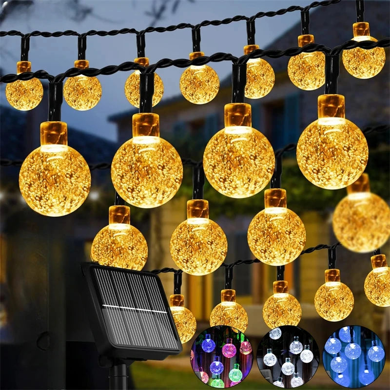 LED Solar String Lights Outdoor 60 Leds Waterproof Crystal Globe Lights with 8 Modes Garden Light for Patio Party Tree Decor