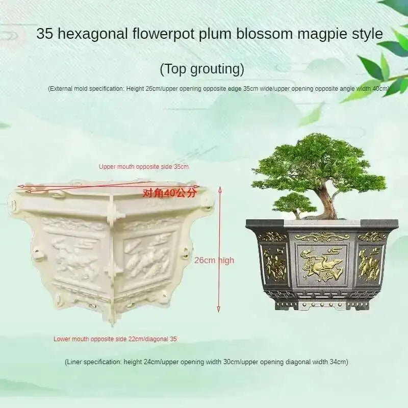 Hexagonal Cement Flowerpot Mold Home Garden Balcony Bonsai Pot Template Concrete Cast-in-place Homemade Plastic Flowerpot Mold