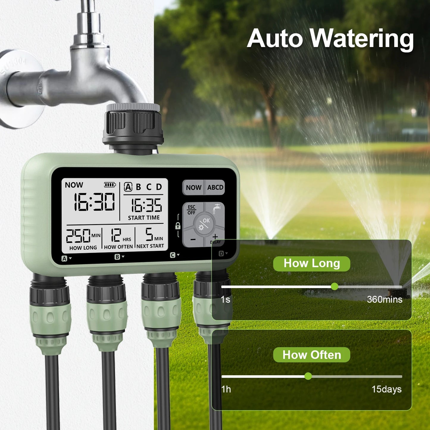 Eshico 4-Outlet Water Timers Multifunctional Sprinklers Multi Caliber Adaptation Convenient Installation Youngs Garden Tools