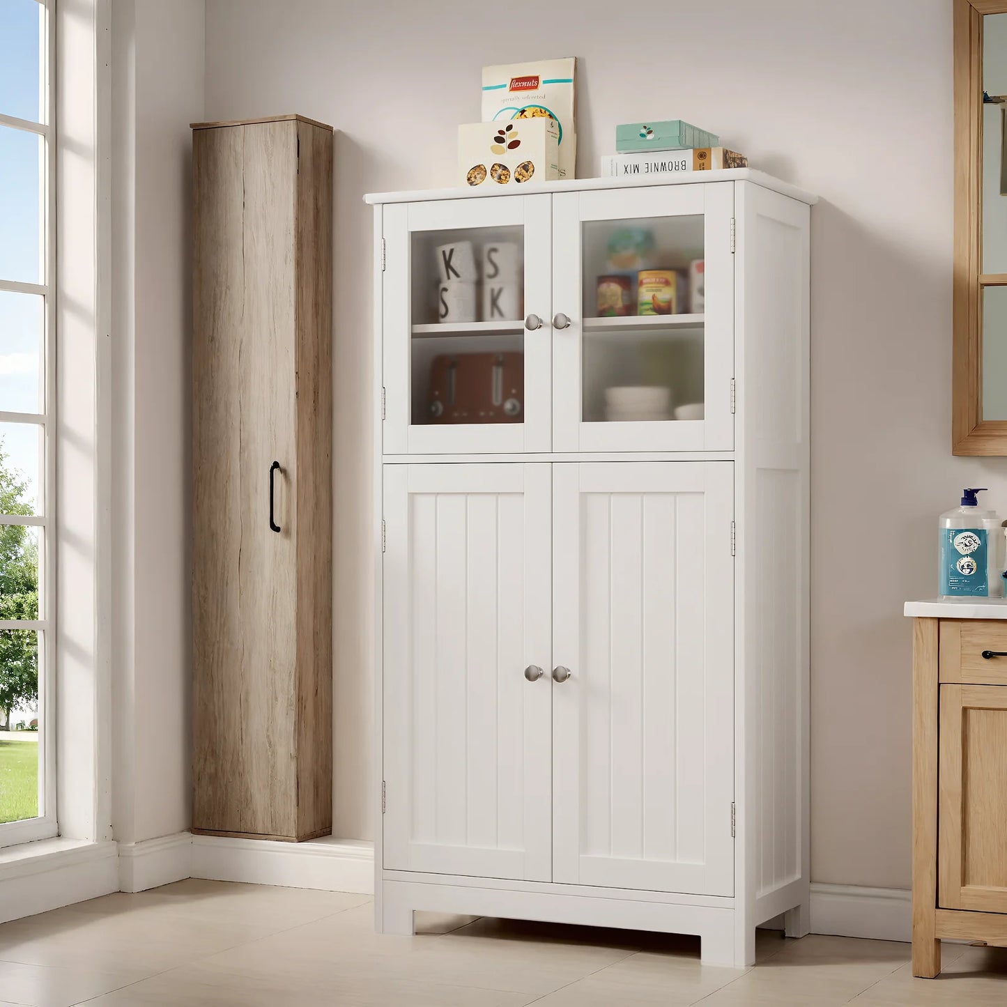 Bathroom wardrobe, bathroom wardrobe with 4 doors, storage s wardrobe with adjustable shelves, for bathroom, bedroom