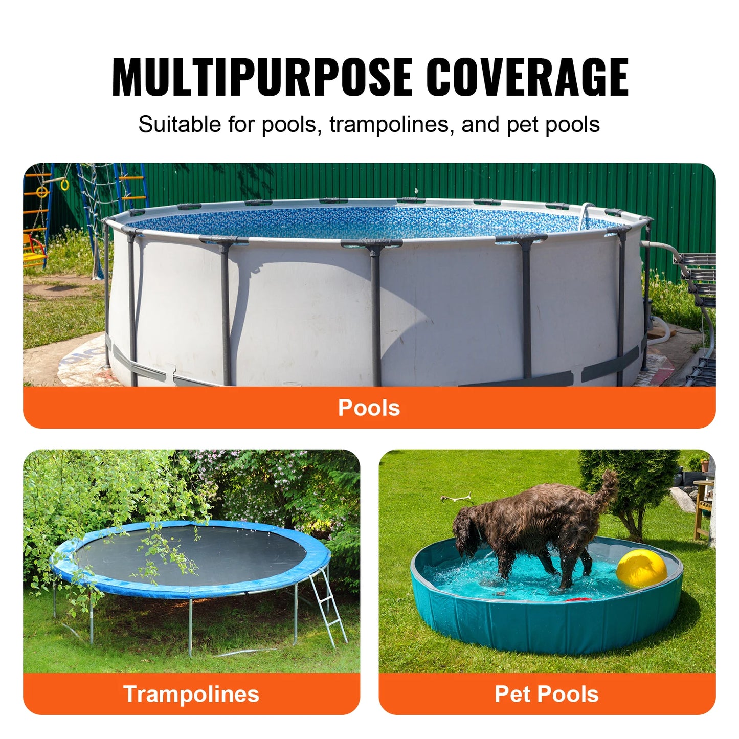 VEVOR 18/15Ft Round Pool Cover Solar Covers for Above Ground Pools Safety Pool Cover with Drawstring Design Black