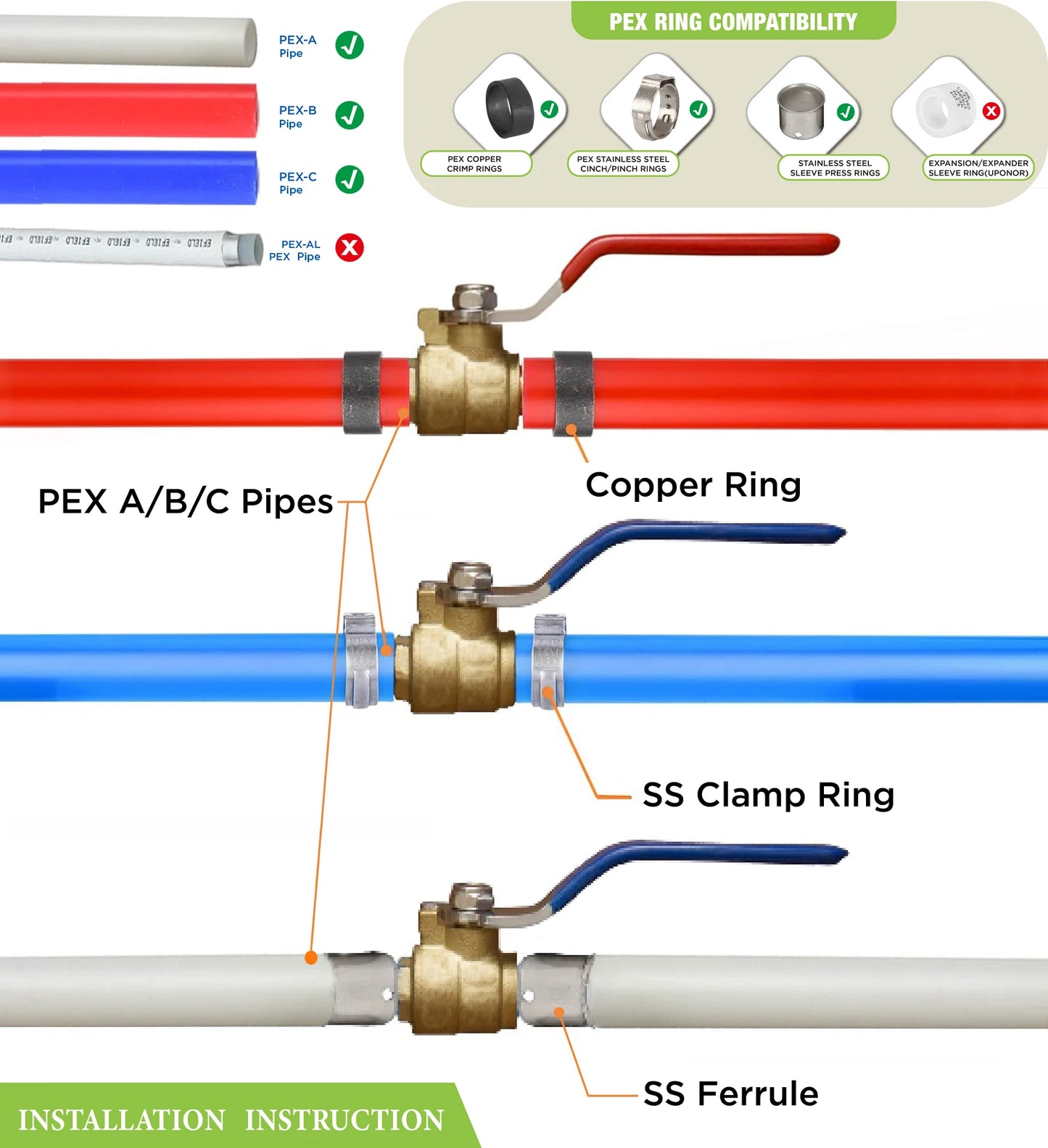 KING SMART Crimp/F1807 PEX 1/2" Full Port PEX Ball Valve; for Hot and Cold Water System; 10Pcs/Case; 80410