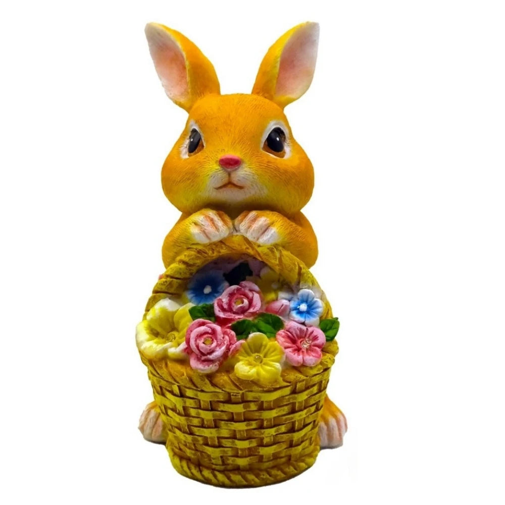 Solar Garden Statues Rabbit & Flowers Decor Outdoor Indoor with LED Light Mothers Day Gardening Gifts Bunny Lawn Statue Ornament