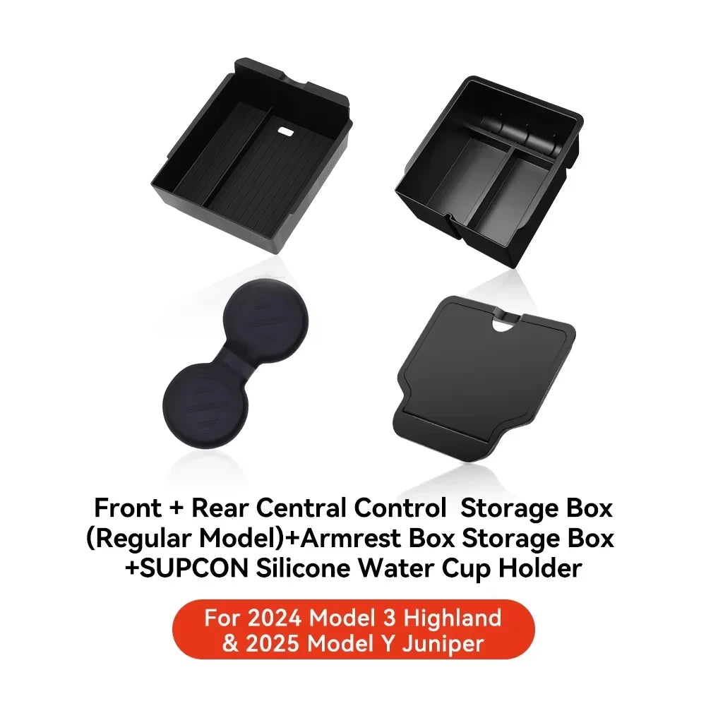 YZ For Tesla Model 3 Highland 2024 Model Y juniper 2025 Storage Box Center Armrest Hidden Box Cup Holder Organizer Accessories