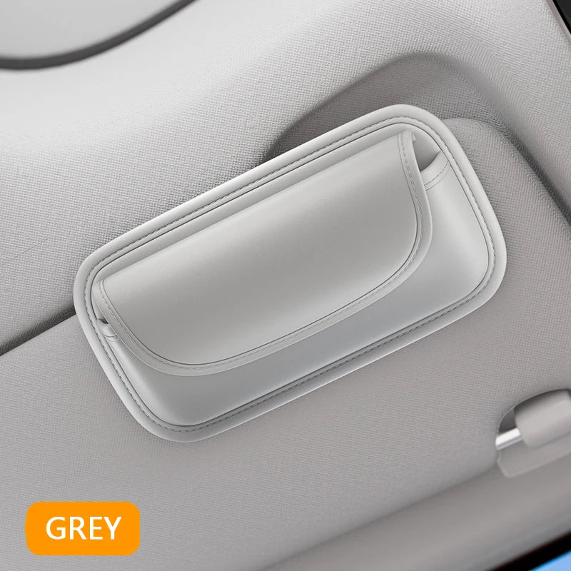 SEAMETAL Car Sun Visor Glasses Case Pu Leather Wear-Resistant Sunglasses Holder Storage Box Universal Eyeglasses Organizer Bag