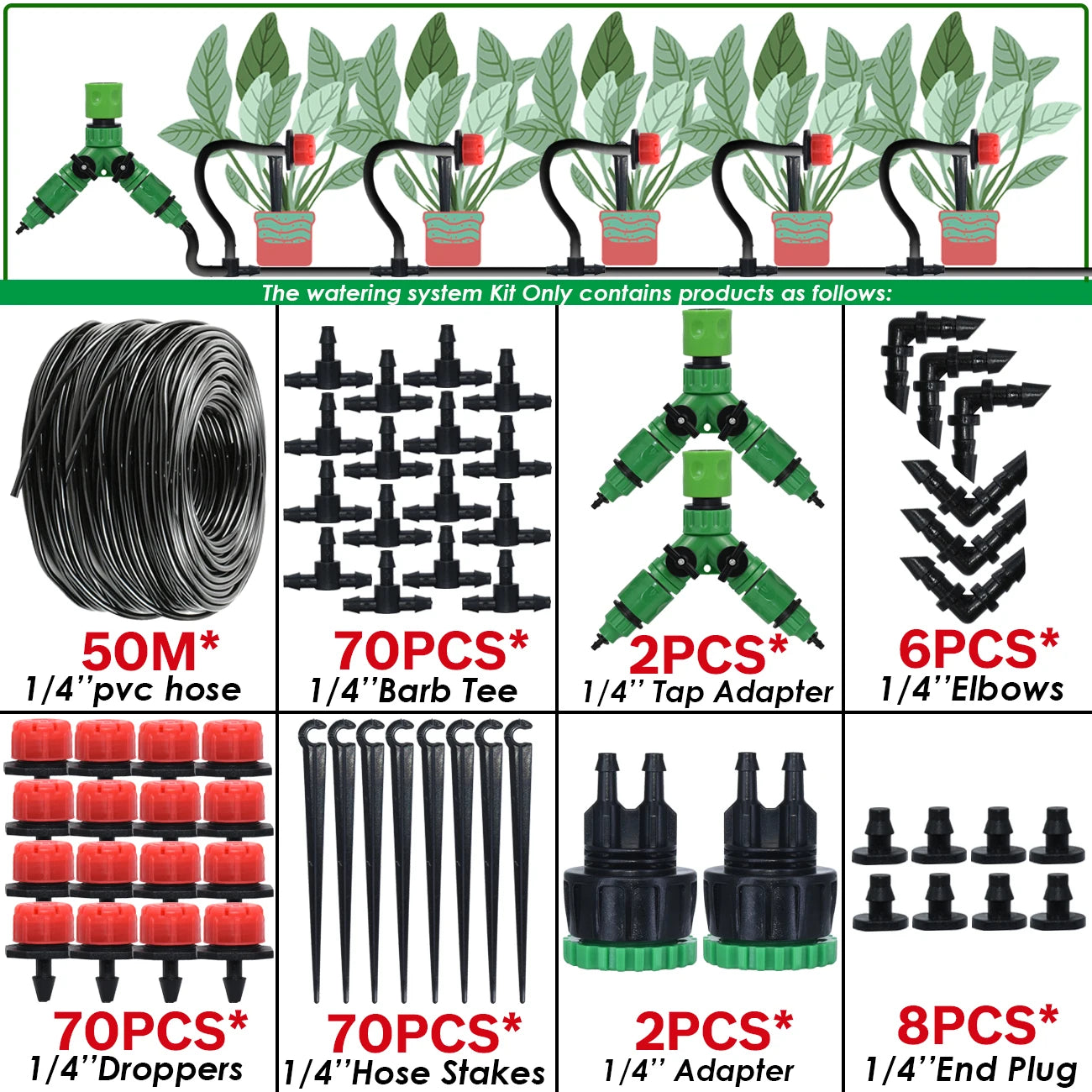 KESLA Greenhouse 5-50M Drip Irrigation System Automatic Watering Garden Hose DIY Micro Drip Watering Kits w/ Adjustable Drippers
