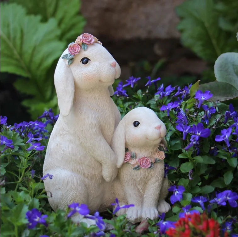 Double Rabbit Hanging Basket Flowerpot Wreath Mother And Child Rabbit Resin Crafts Outdoor Garden Yard Balcony Figurines Decor
