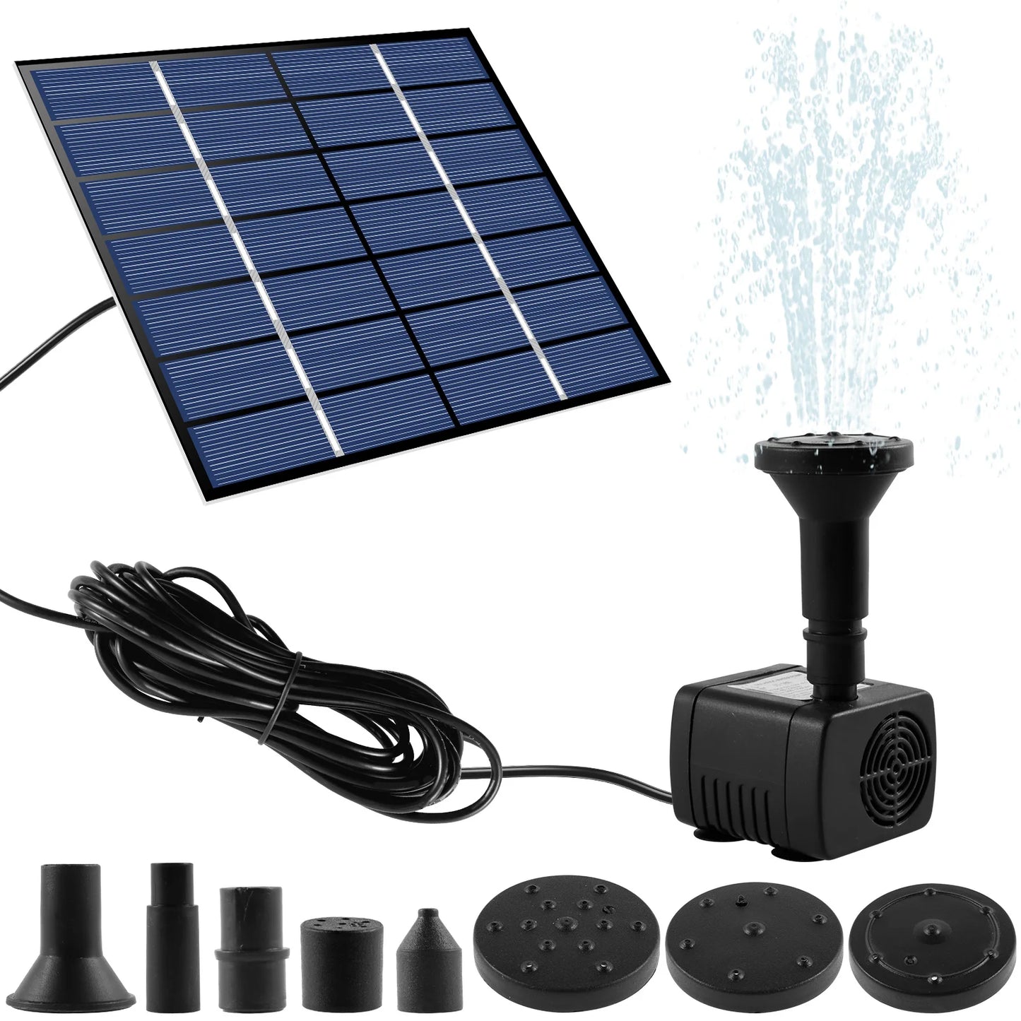 2.5W Solar Fountain Pump Bird Bath Garden Pool Pond Waterfall Fountain Solar Panel Powered Water Pump with 9 Nozzles