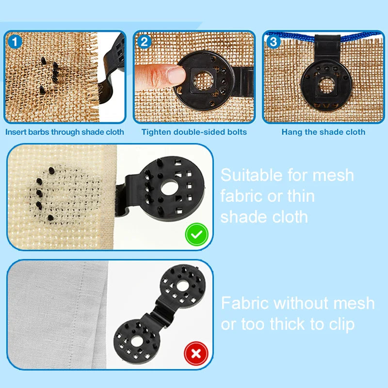 50pcs Sun Protection Shade Mesh Fixing Clips Black Round Household Garden Supplies Removable Reusable Secure Durable TMZ