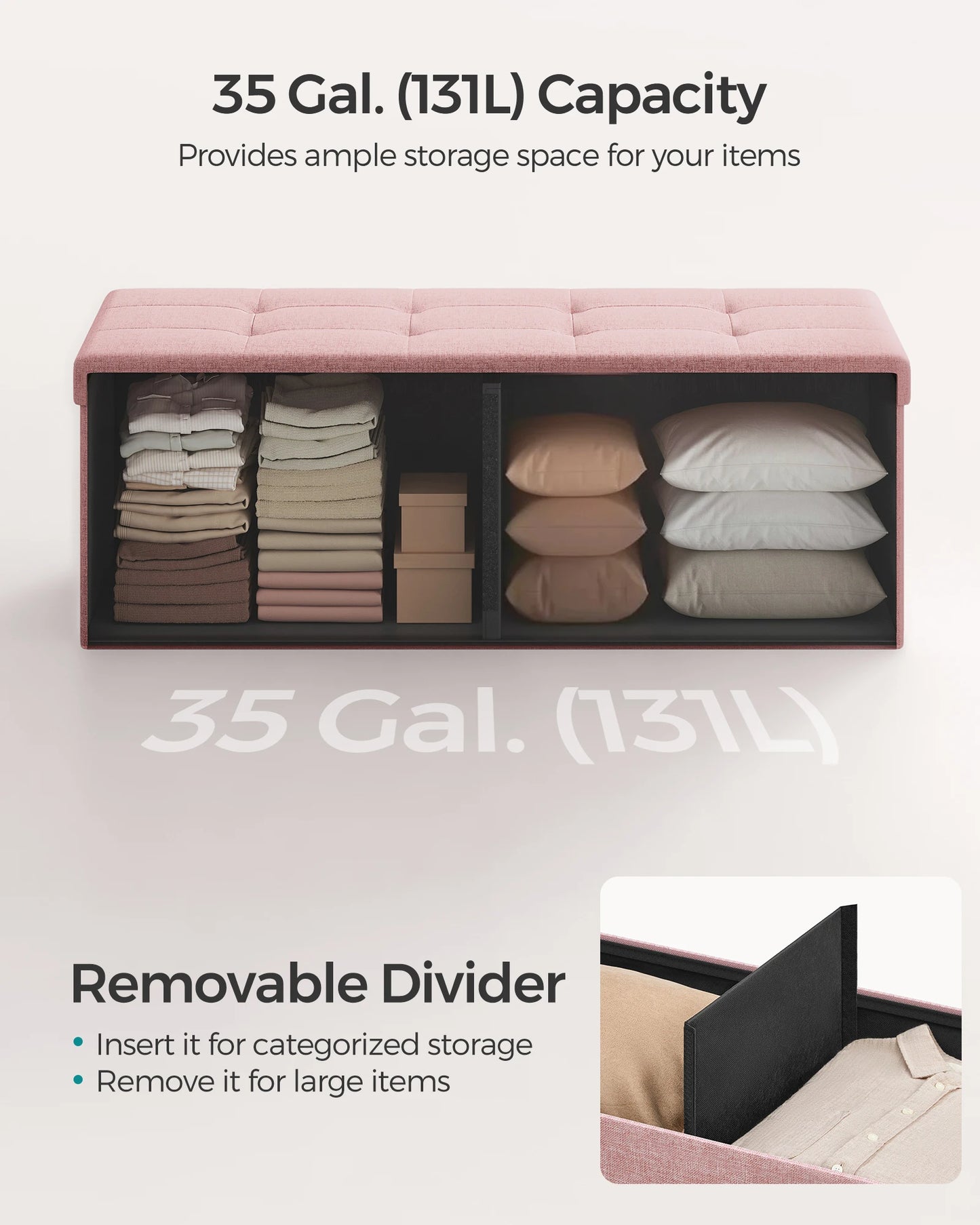 SONGMICS Mazie Collection - 43 Inches Folding Storage Ottoman Bench, Ottoman Foot Rest, End of Bed Bench, Storage Chest