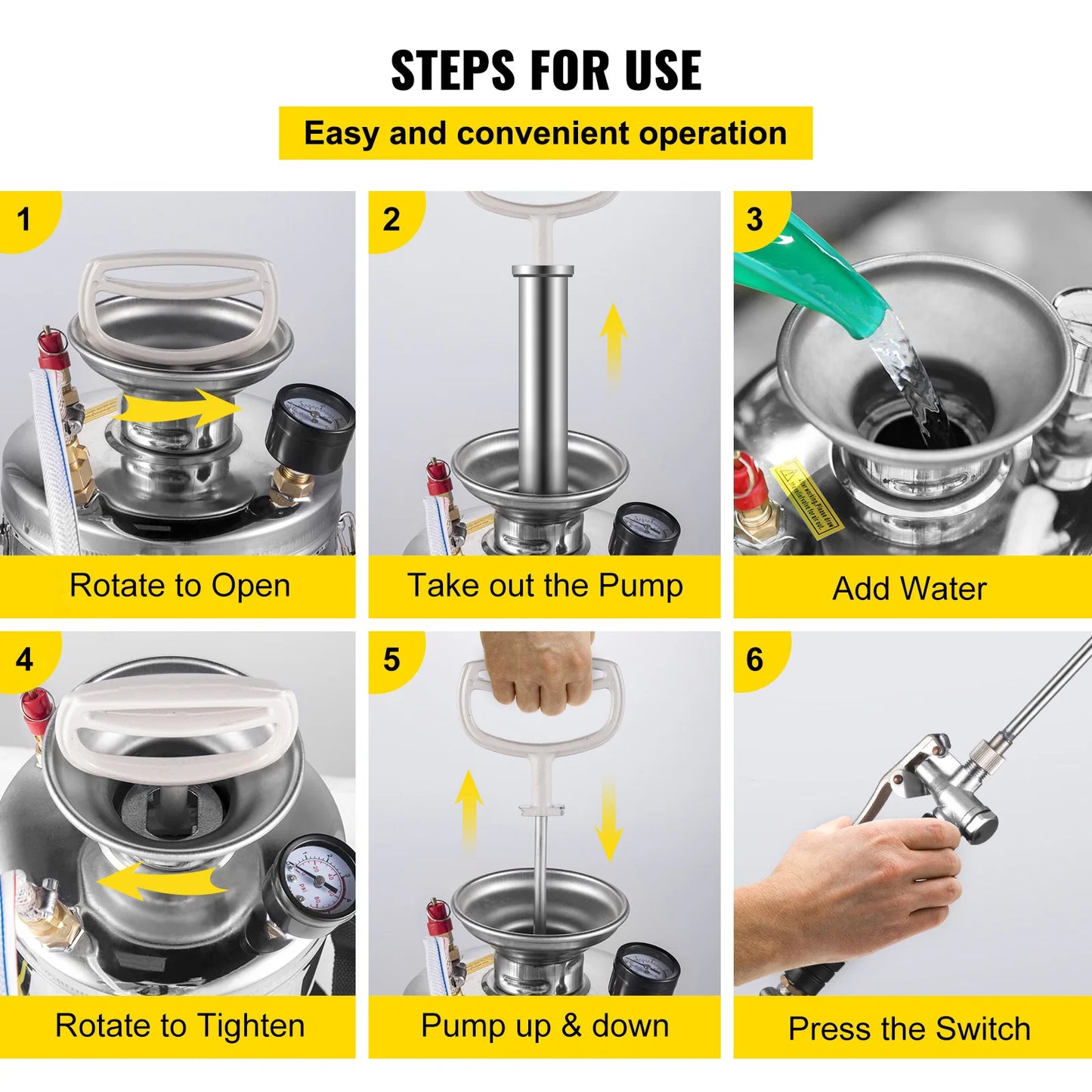 SucceBuy 4-12L Hand Powered Sprayer Stainless Steel Watering Spraying Atomizer Pump Home Ground Garden Cleaning Sprayer
