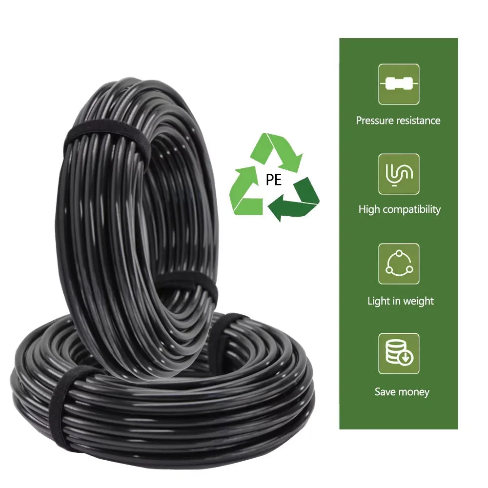 10-50m OD-6/8/12mm Garden Black PE Hose Pressure-Proof Watering Pipe 1/4" 3/8" Lawn Orchard Agriculture Irrigation Tube System