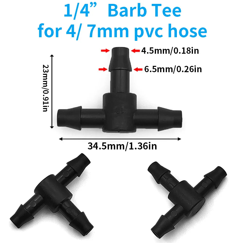 WUJIE 50PCS Plastic Barbed 3-Way TEE Connector for 4/7mm Tubing Watering Pipe Hose Couplings Micro Drip Irrigation Garden Tools
