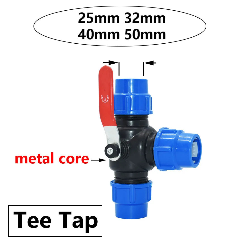 20/25/32/40/50/63mm PE Pipe Quick Connector Valve Tee Elbow Direct End plug Garden Tap Plastic Valve T-type Water Splitter