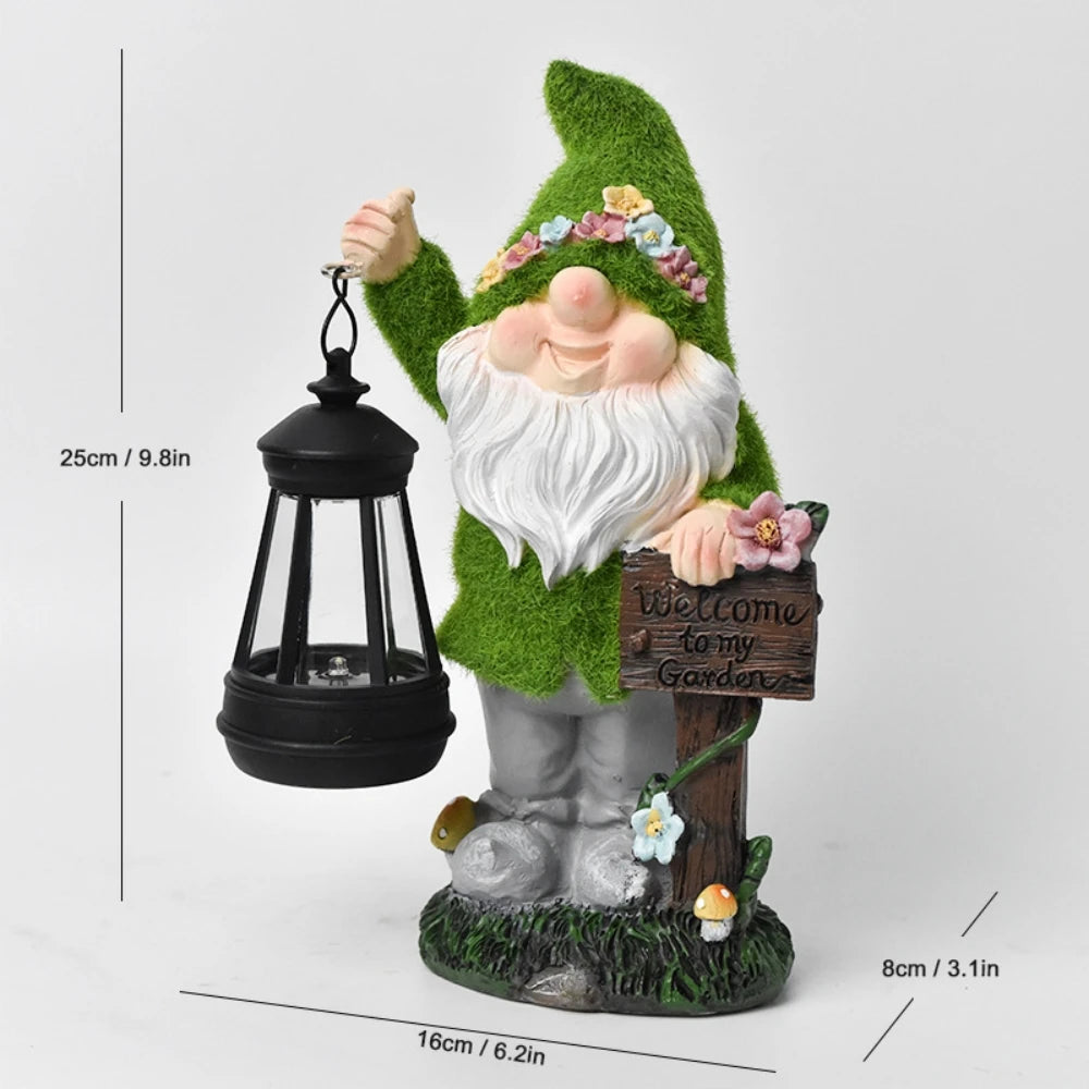 Flocking Gnome Statues with Solar Lantern Outdoor Resin Ornament Easter Garden Gnomes Funny for Yard and Patio Decor