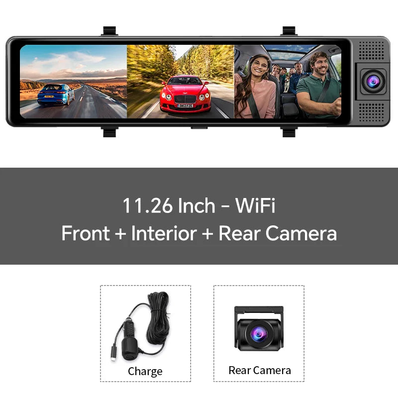 OBDPEAK 3 Camera Dash Cam 4K Car DVR Front Inside Rear 1080P GPS Track