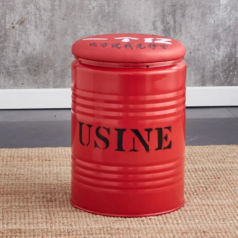 Paint Bucket Stool, Iron Art, Creative Storage Seat, Commercial Retro Low Stool, Bars, Shopping Malls Oil