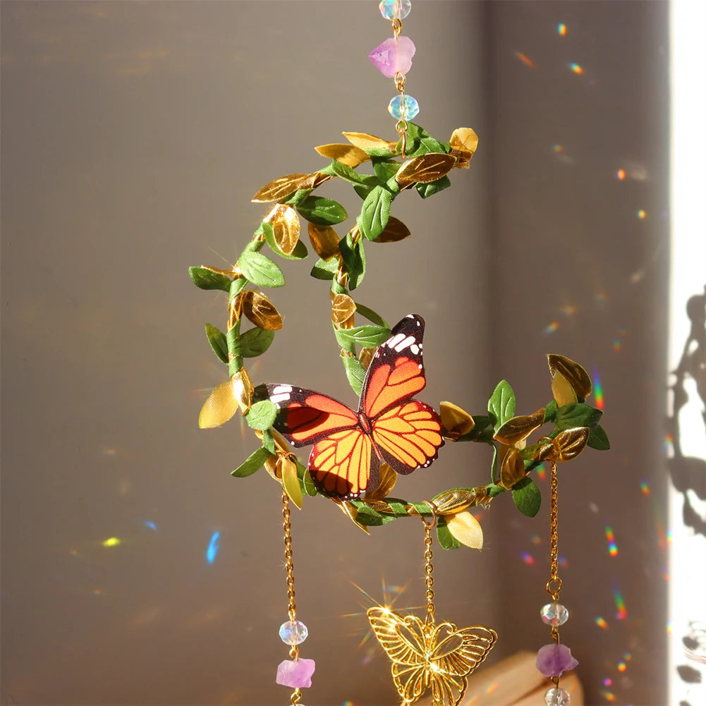 Crystals Wind Chime Star Moon Butterfly Hanging Ornament Sun Catcher Diamond Prisms Rainbow Maker Pendant Home Garden Decor