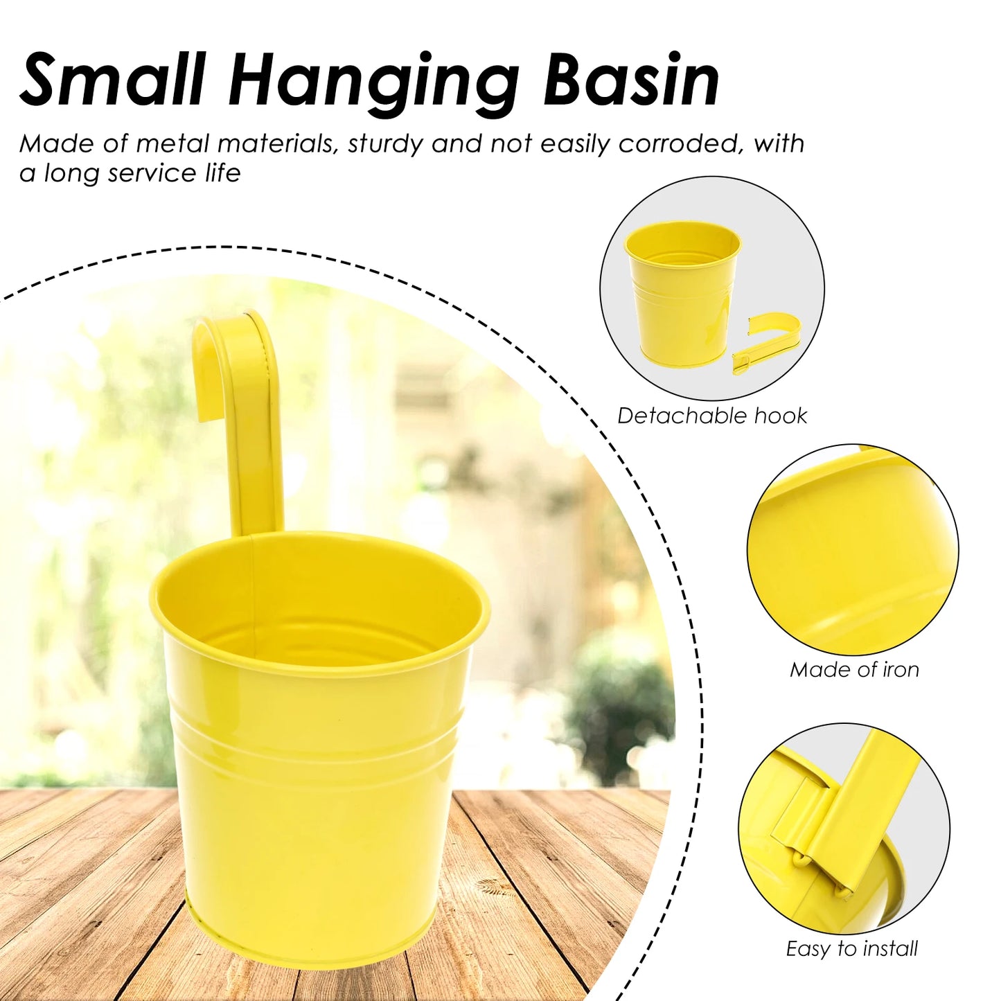 5Pcs Metal Hanging Flower Pots Hook Bucket Garden Planter Pots with Drainage Hole Balcony Garden Office Planter Home Decor