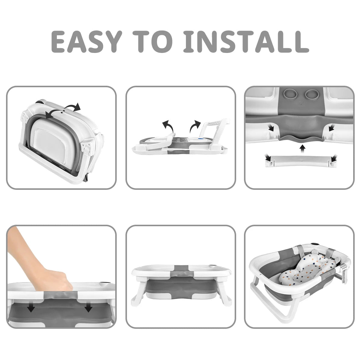 Foldable Baby Bathtub with Cushion & Thermometer