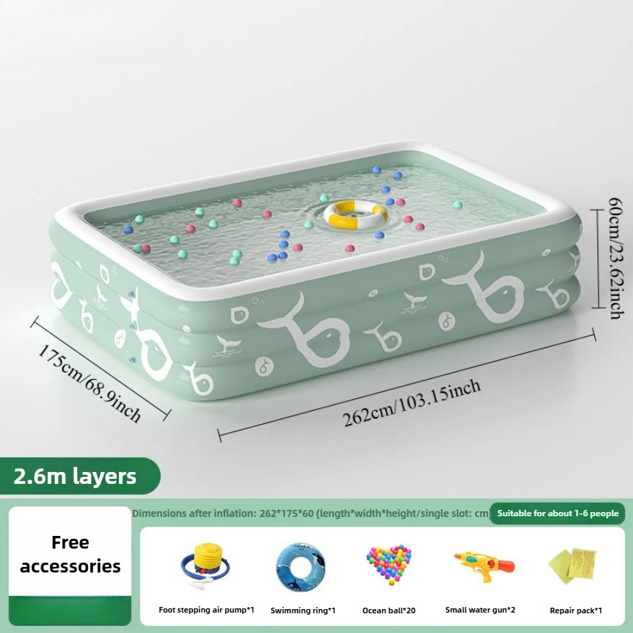 Summer family outdoor thickened inflatable swimming pool, float boat with sunshade, slide, family oversized water toys