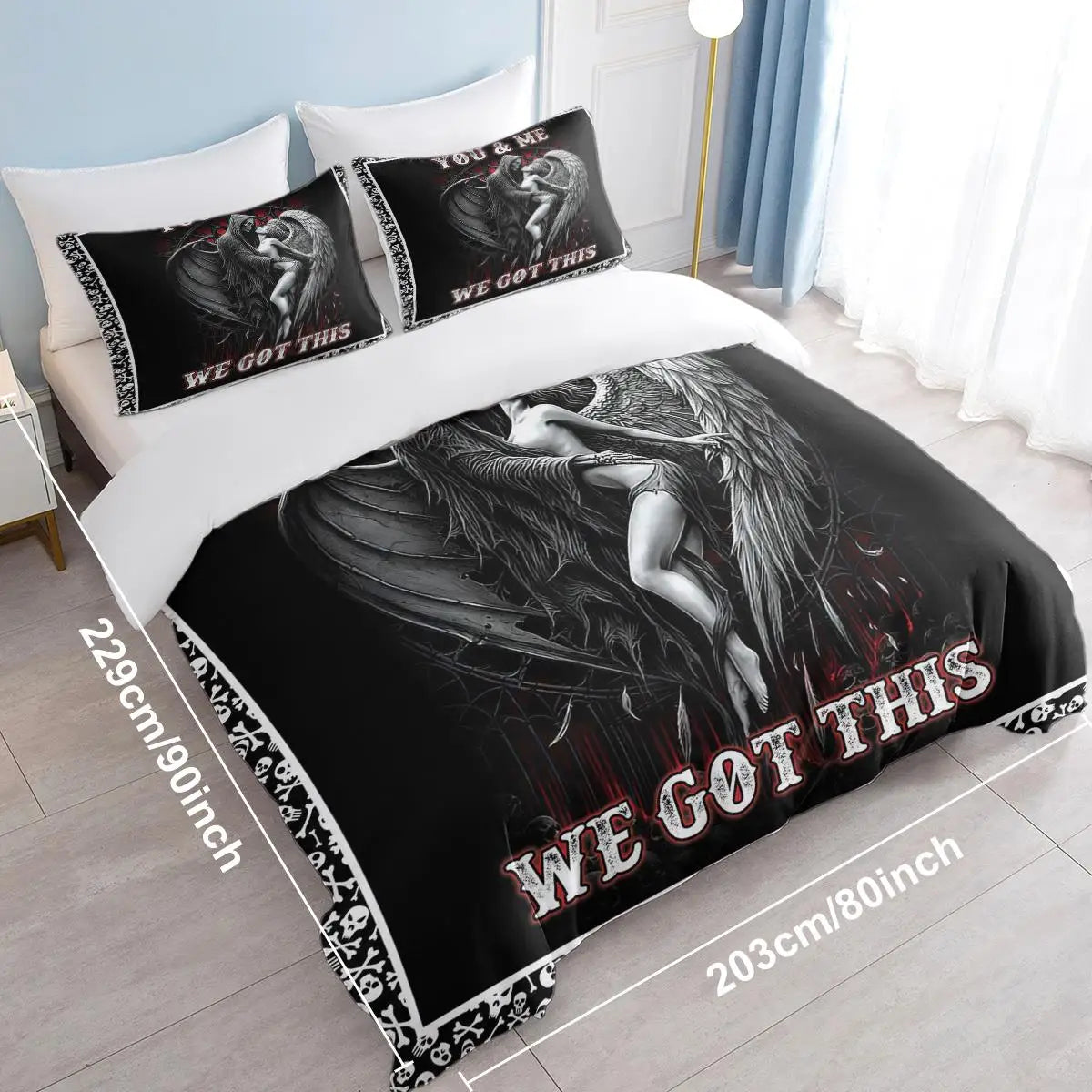 3pcs Soft and Comfortable Death and Angel Print Duvet Cover Set for bedroom and Guest Room - Includes 1 Duvet Cover and 2