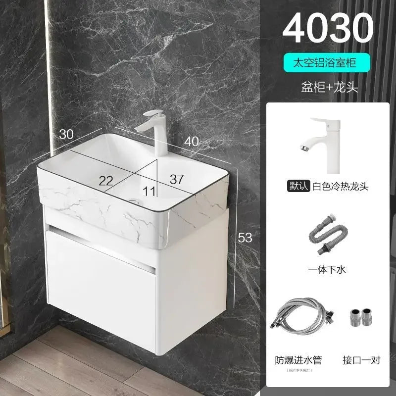 Minimalist Mini Bathroom Cabinet with Side Storage Ceramic Integrated Basin Bathroom Vanity Cabinet with Sink Bathroom Furniture