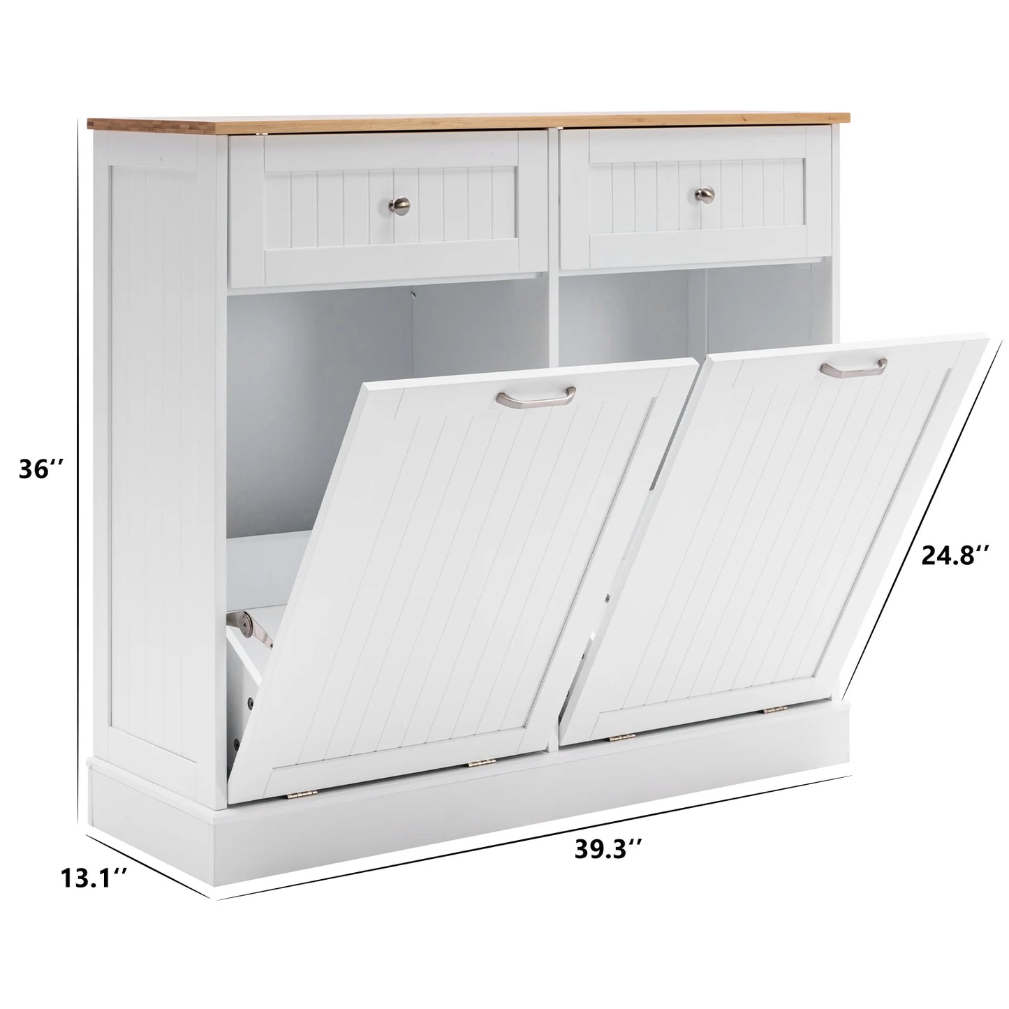 Trash Cabinet Tilt Out Freestanding, Pet Proof Kitchen Trash Cabinet Laundry Hamper with Cutting Board, Wood Garbage Recycling S