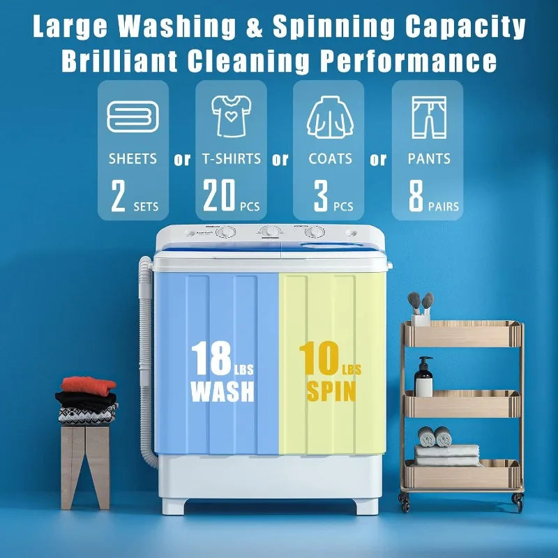 Portable Twin Tub Washer - 28lbs Mini Compact w/ Drain Pump | AlluCanFind