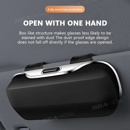 SEAMETAL Car Glasses Box Portable Press Switch Sunglasses Holder Support Driver Goggle Case Car Sun Visor Eyeglasses Storage Box