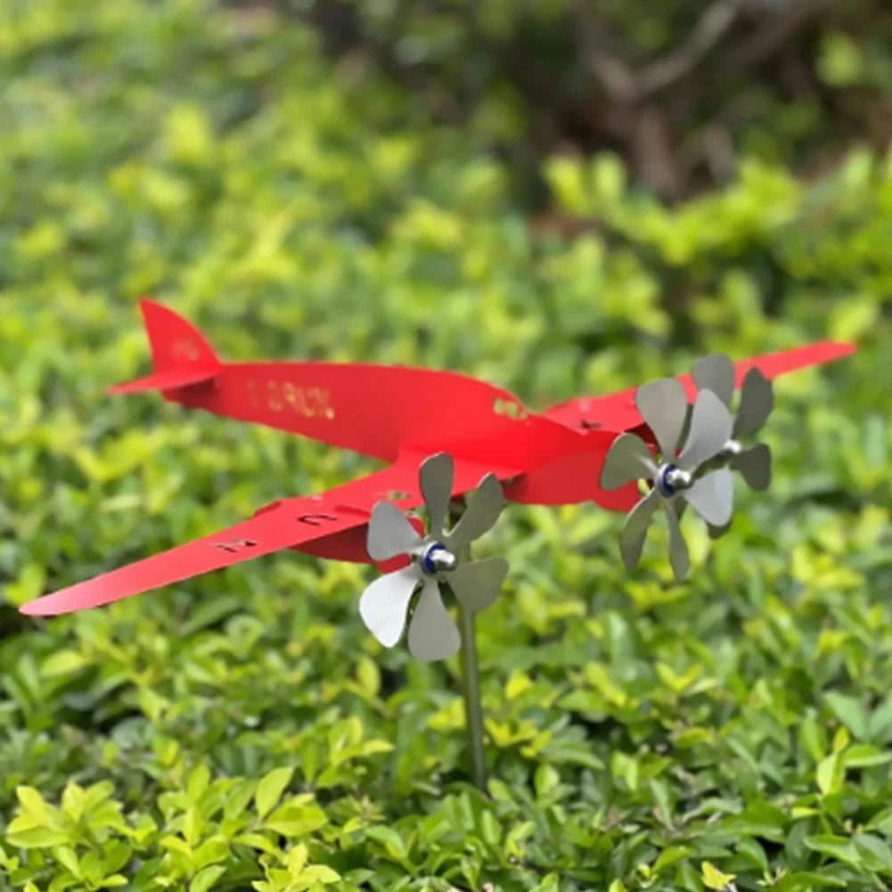 3D Plane Garden Creative Weather Vane Decoration Metal Windmill Wind Spinner Airplane Anti-corrosion Weatherproof Dutdoor Decor