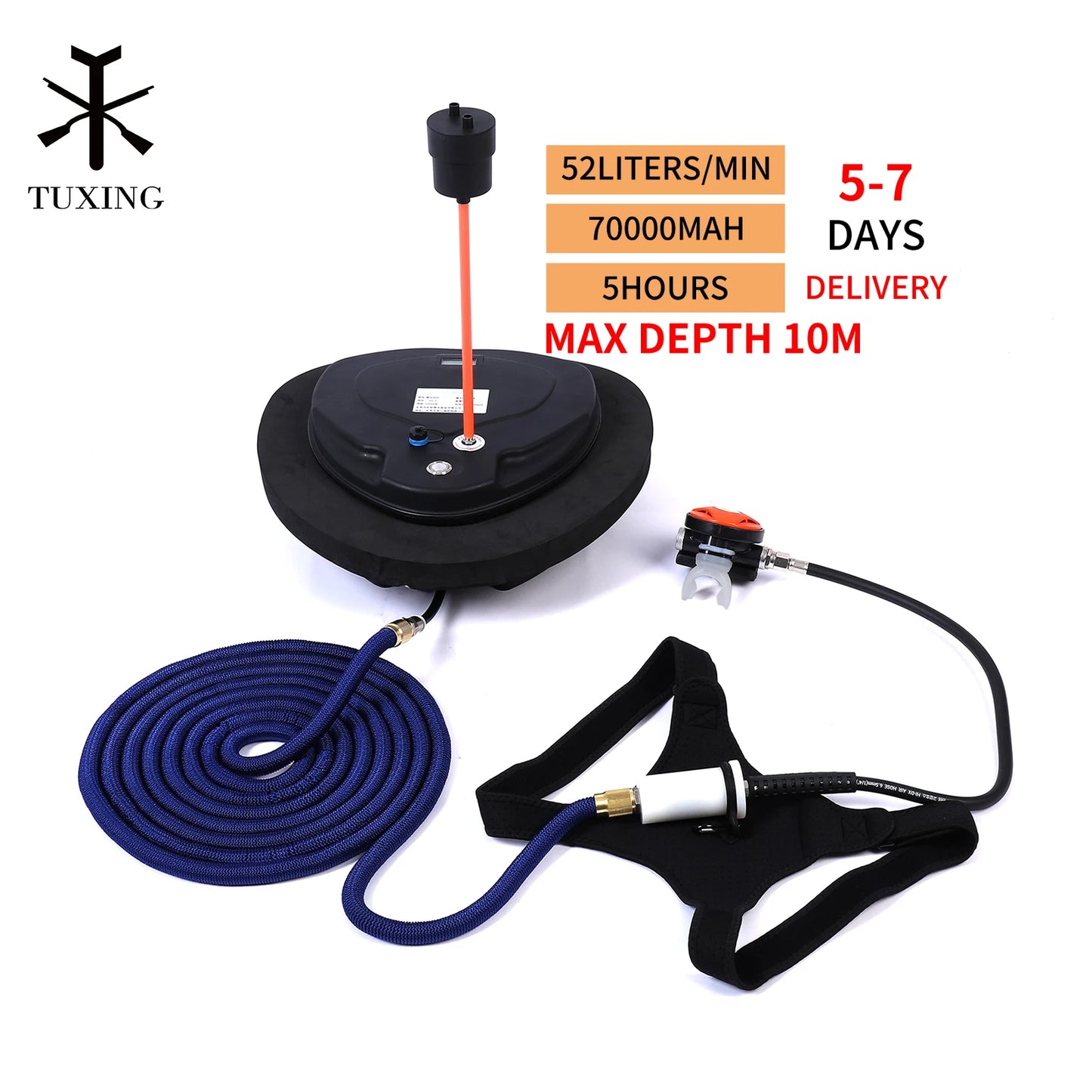 TUXING Scuba Diving Snorkel Equipment Diving Mobile Ventilator Tankless Waterproof Rechargeable Underwater Time 3.5-5H Depth 10m