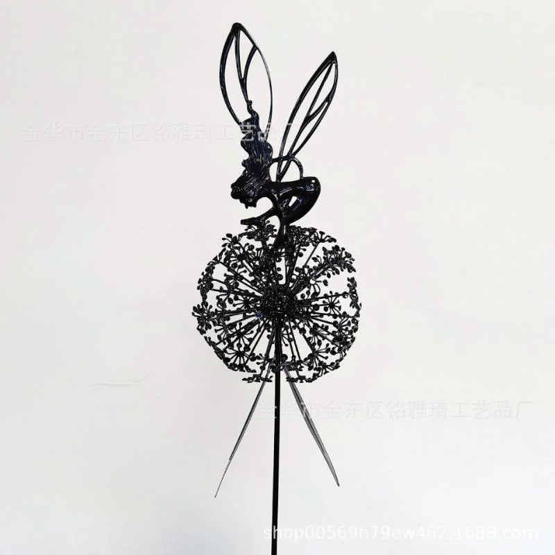 Garden Decorative Fairies and Dandelions Dance Together Metal Garden Yard Art Decor Lawn Landscape Sculpture Pixies Decoration