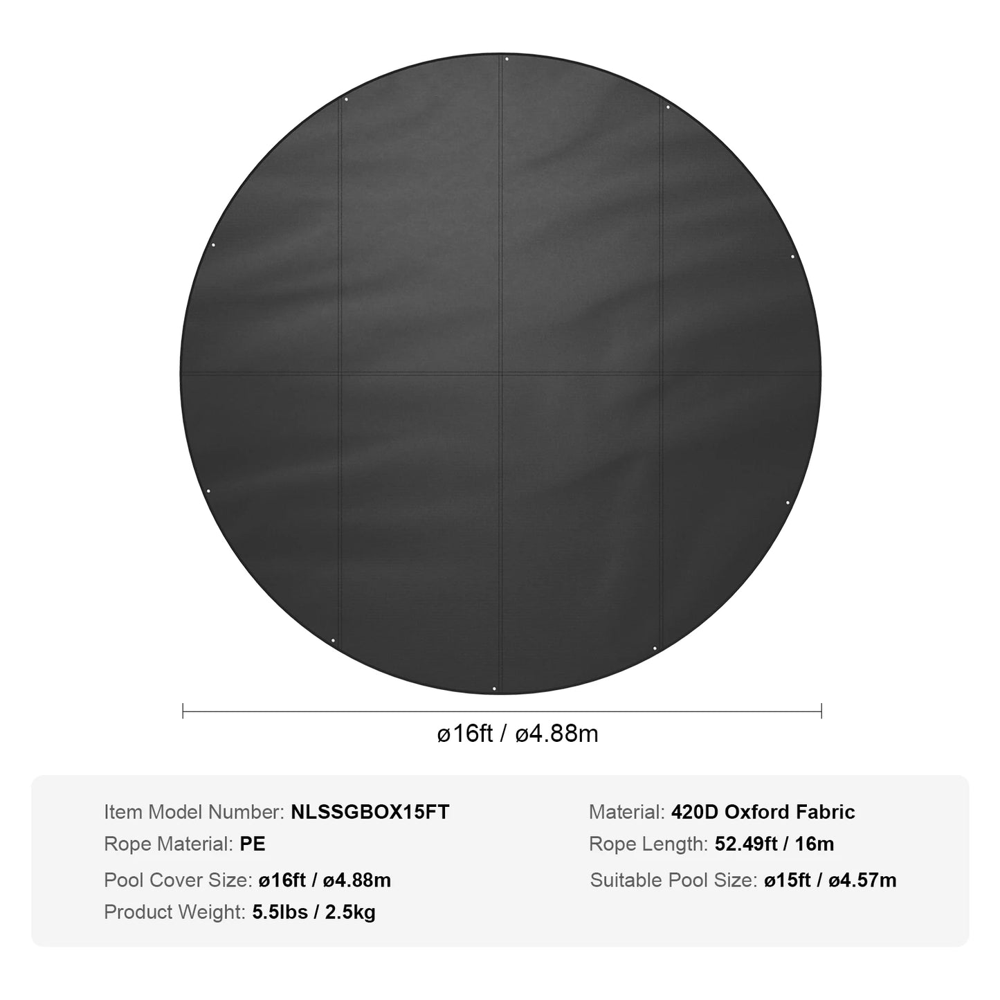 VEVOR 18/15Ft Round Pool Cover Solar Covers for Above Ground Pools Safety Pool Cover with Drawstring Design Black