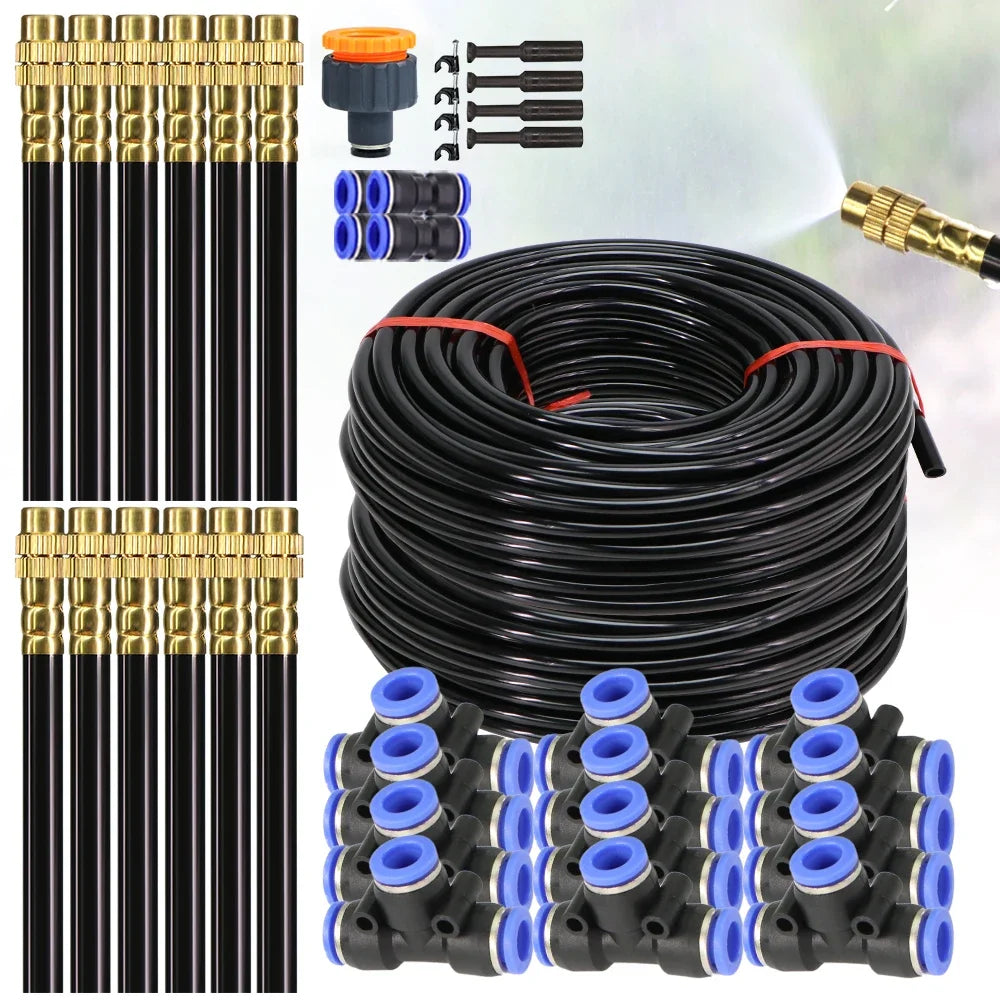 30M-5M DIY Free Bending Universal Sprayer Kit 8mm Hose Patio Misting Cooling System for Garden Plant Fogging Watering Irrigation