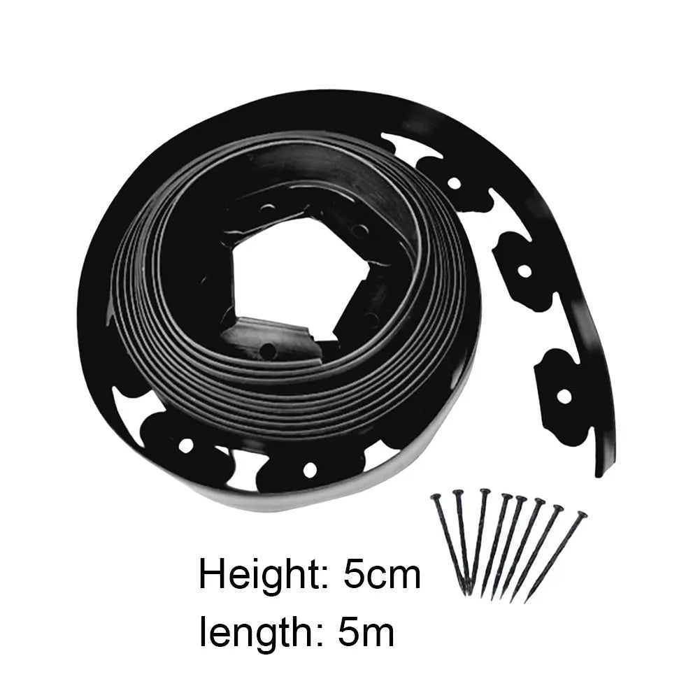 5/10M Fixed Garden Barrier Lawn Grass Edging Border Plastic Landscape Grass Stone Isolation Strip with 15/30 Anchoring Spikes 