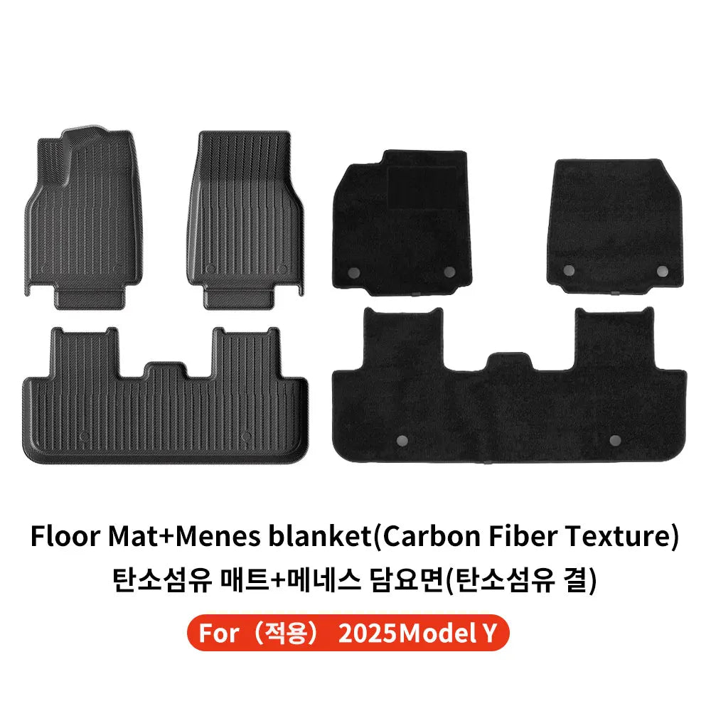 YZ For Tesla Model Y Juniper 2025 TPE Floor Mat Carbon fiber pattern Car waterproof Anti-Slip Trunk Floor Liner Backrest Mats