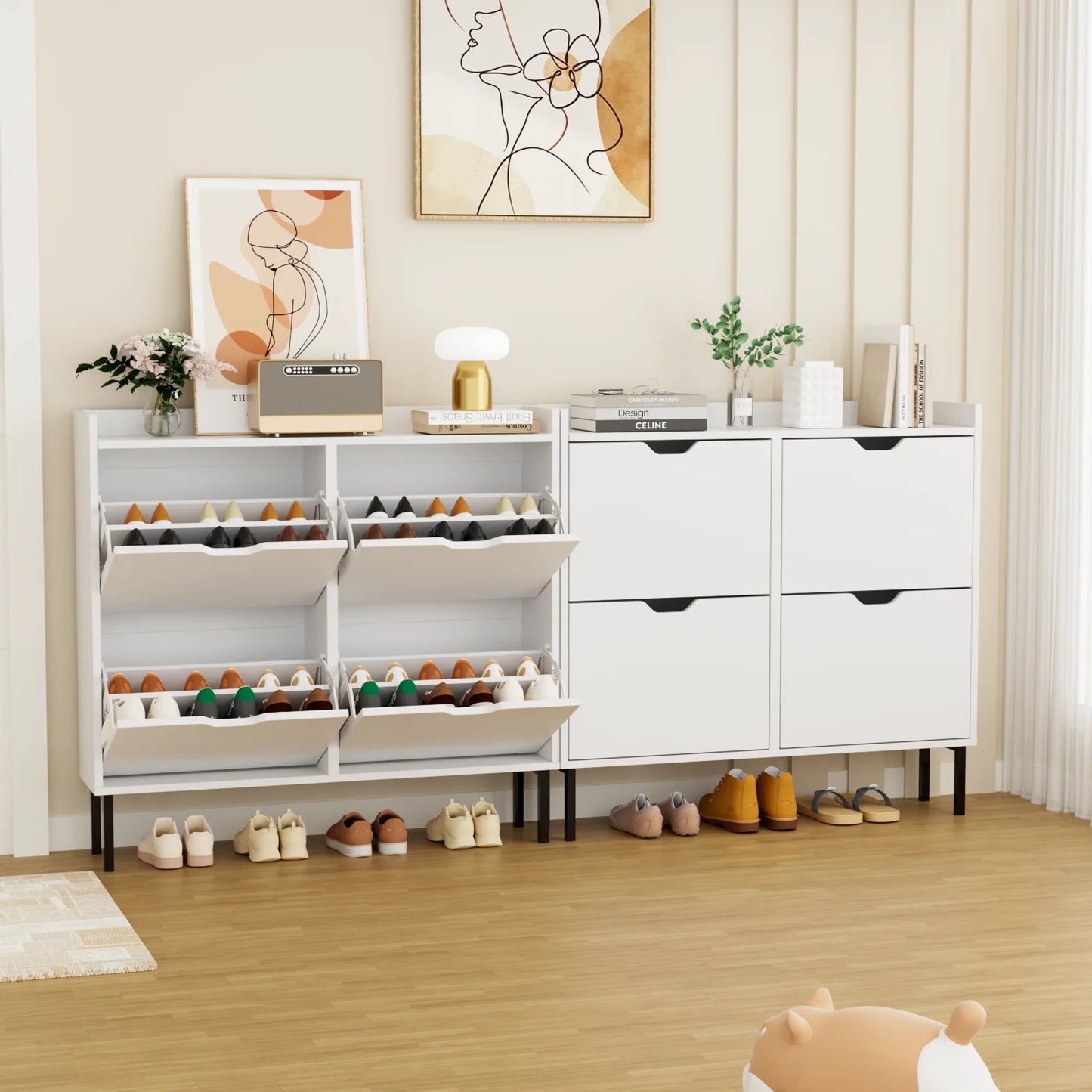 VOWNER Shoe Storage Cabinet with 4 Flip Drawers, Freestanding Shoe Cabinet
