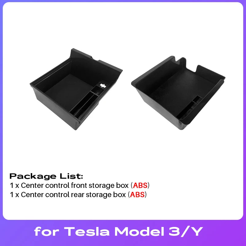 For Tesla Model Y 2020-2024 Hidden Storage Box Car Center Console Armrest Front and Rear Flocking Layer Container Slide