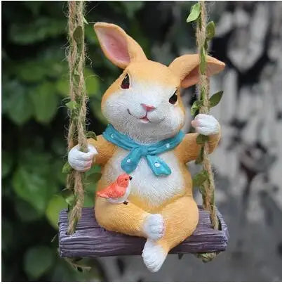 Double Rabbit Hanging Basket Flowerpot Wreath Mother And Child Rabbit Resin Crafts Outdoor Garden Yard Balcony Figurines Decor