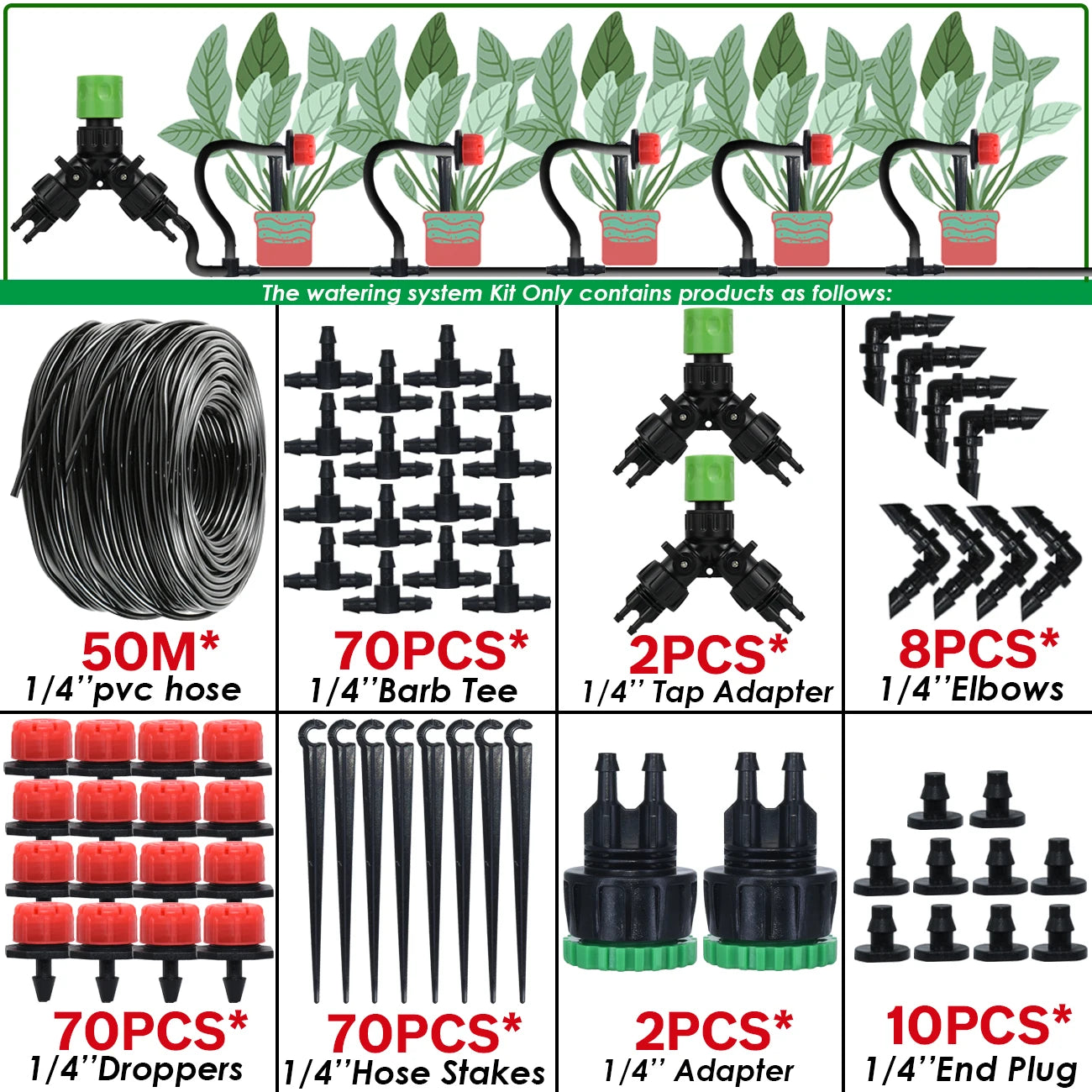 KESLA Greenhouse 5-50M Drip Irrigation System Automatic Watering Garden Hose DIY Micro Drip Watering Kits w/ Adjustable Drippers