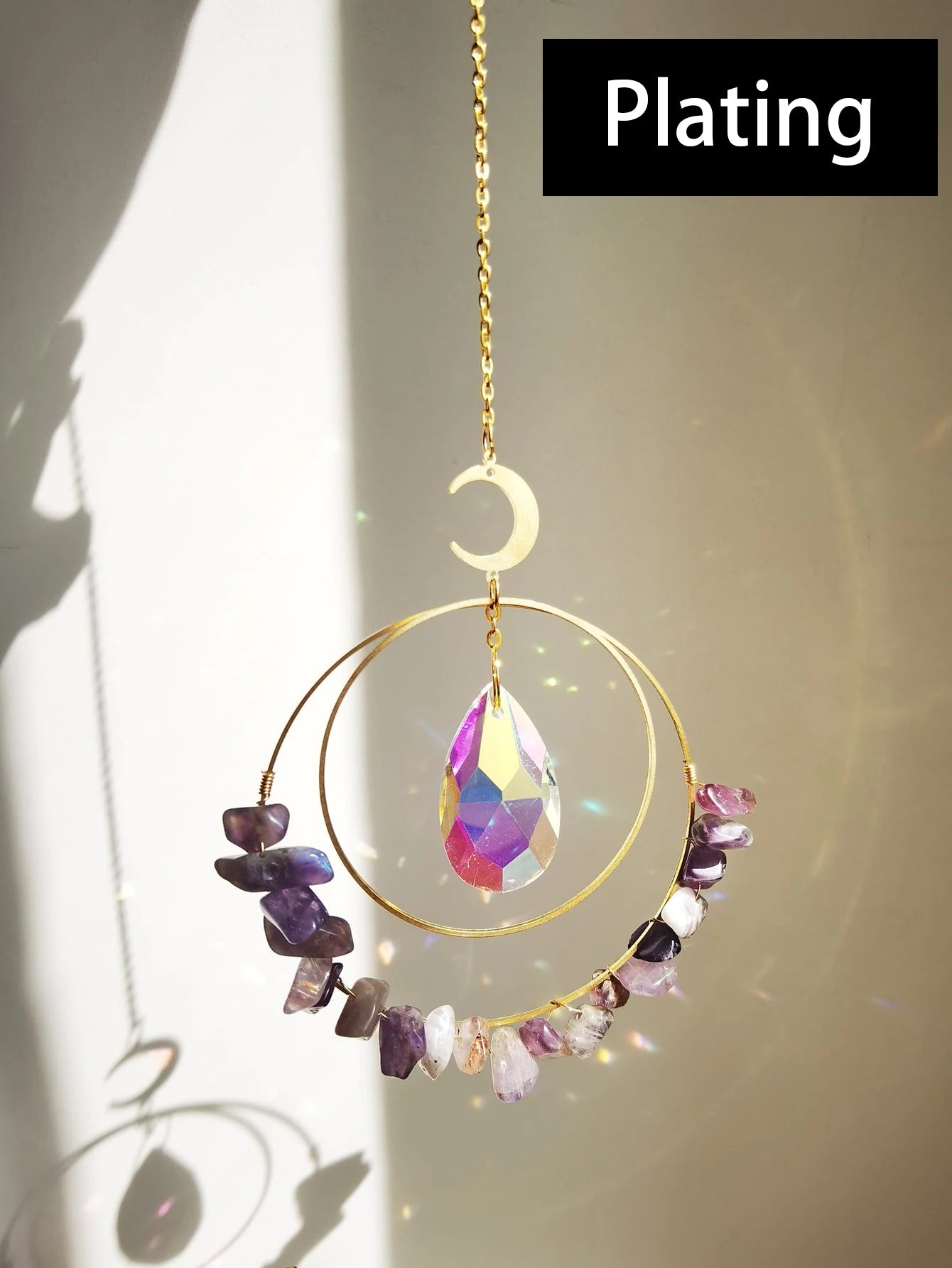 Purple Crystal Moon Sun Catcher Decor Pendant Wall Hanging Window Crystal Suncatcher Home Decoration Mother Day Girl Gift Crafts