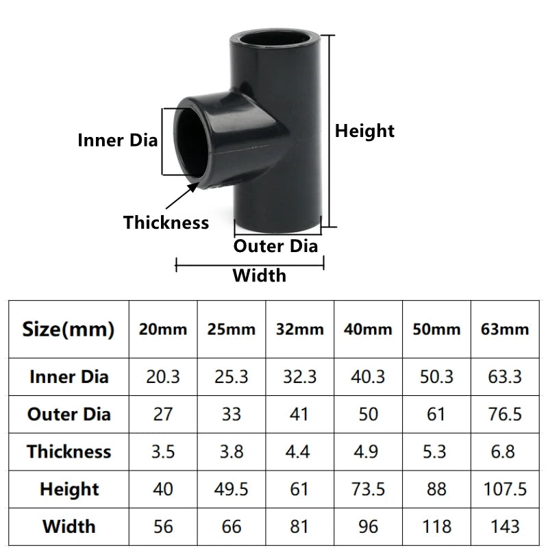1PC 20~63mm Dark Grey UPVC Pipe Connector Straight Elbow Tee Garden Irrigation DIY Accessories Aquarium Water Tank Supply Joints