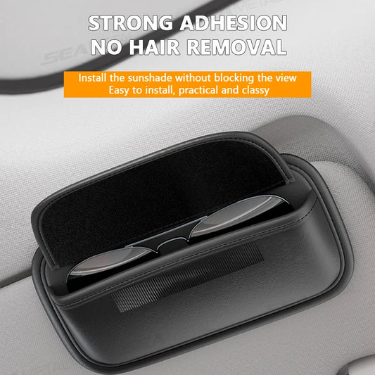 SEAMETAL Car Sun Visor Glasses Case Pu Leather Wear-Resistant Sunglasses Holder Storage Box Universal Eyeglasses Organizer Bag