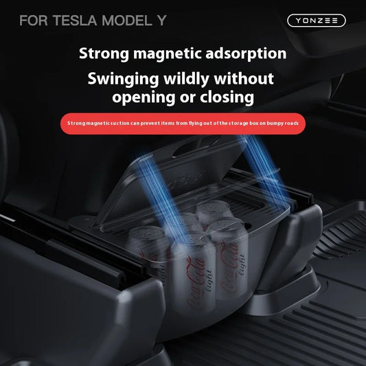 YZ For Tesla Model Y Juniper 2021-2025 Magnetic Suction Back Row Intermediate Storage Box For Tesla Storage Box Car Accessories