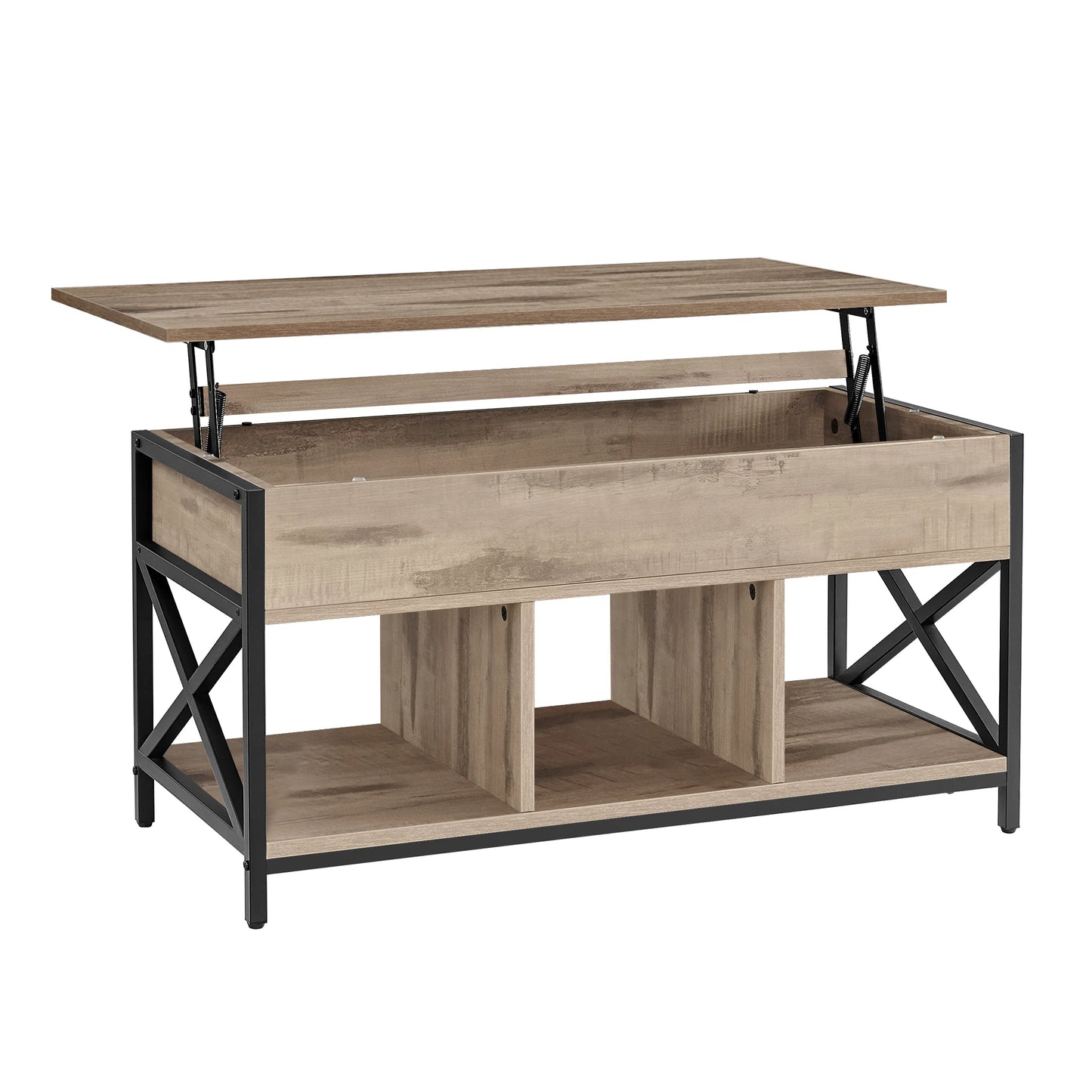 Coffee Table, Lift-Up Coffee Table, Steel Frame, 50 x 100 x (46.5-62) cm, Camel Brown and Black