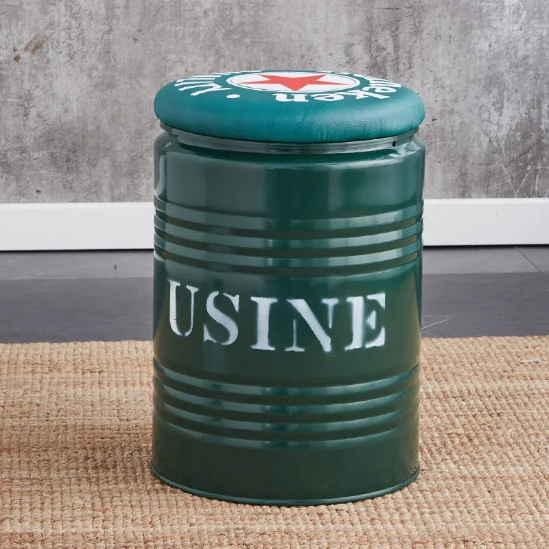 Paint Bucket Stool, Iron Art, Creative Storage Seat, Commercial Retro Low Stool, Bars, Shopping Malls Oil