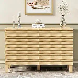 Solid Wood Face 6 Drawer Dresser,Mid Century Modern Dresser with Chest,Flutted Chest of Drawers with Moire Patten for Bedroom,